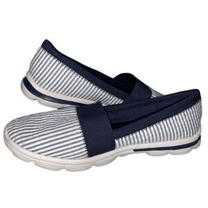Lands' End Striped Slip On Flats Women's SZ 8D Blue White Comfort‎ Walking Shoes